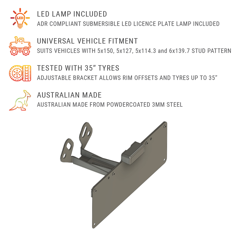 Universal 4WD & Caravan Rear Number Plate Relocation Bracket