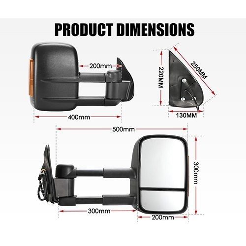 Extendable Towing Mirrors Suitable for Toyota Prado 150 2009-on