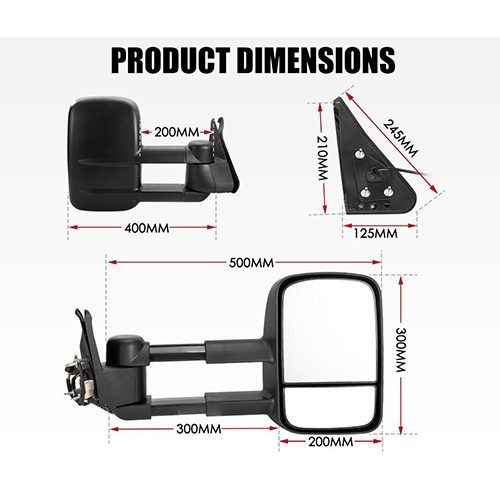 Extendable Towing Mirrors Suitable for Toyota Prado 120 2003-2009